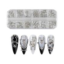 Acessórios De Arte Para Unhas Com Rebites Metálicos Prateados E Dourados Estilo Punk Y2K, 12