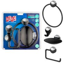 Acessórios De Banheiro 4 Peças Lavello Preto e Cromado Herc Acessórios De Banheiro 4 Peças Lavello Preto e Cromado Herc