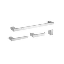 Acessórios De Banheiro Cromado Quadrado Slim Inox Kit 4 Peças