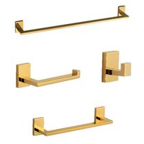 Acessórios De Banheiro Dourado Quadrado Slim Inox Kit 4 Peças