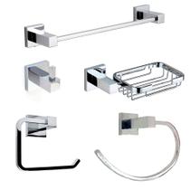 Acessórios De Banheiro Quadrado Aço Inox Kit 5 Peças Cromado