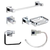 Acessórios de Banheiro Quadrado Aço Inox kit 5 Peças Cromado
