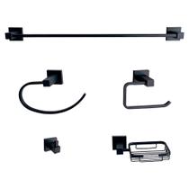 Acessorios de Banheiro Quadrado Aço Inox kit 5 Peças Preto
