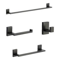 Acessórios De Banheiro Quadrado Slim Inox Kit 4 Peças Preto Acessórios De Banheiro Quadrado Slim Inox Kit 4 Peças Preto