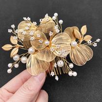 Acessórios de cabelo BETITETO Gold Flower com pérolas para noiva Acessórios de cabelo BETITETO Gold Flower com pérolas para noiva