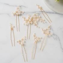 Acessórios de cabelo SWEETV Bride Hair Pins Pearl Leaf Vintage