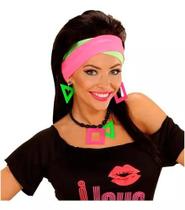 Acessórios De Carnaval Anos 80 Com Bandagem Brincos e E Colar Neon