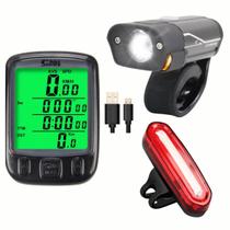Acessórios de ciclismo Velocímetro 27 funções + Lanterna Frontal + Sinalizador Traseiro Recarregável Kit Bike 3 itens Acessórios de ciclismo Velocímetro 27 funções + Lanterna Frontal + Sinalizador Traseiro Recarregável Kit Bike 3 itens
