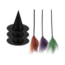 Acessórios De Cosplay De Bruxa E Mago Para Halloween, Chapéu De Magia Preto, Vassoura Voadora, Acessórios De Cosplay De Bruxa E Mago Para Halloween, Chapéu De Magia Preto, Vassoura Voadora,