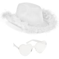 Acessórios de cowgirl Chapéu de cowboy branco incrível com óculos Acessórios de cowgirl Chapéu de cowboy branco incrível com óculos