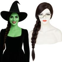 Acessórios de peruca e óculos de bruxa para mulheres adultas de 80 cm