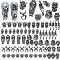 Acessórios De Unhas De Halloween Com Caveiras Góticas Prateadas, 70 Peças, Strass Metálicos 3D, Acessórios De Unhas De Halloween Com Caveiras Góticas Prateadas, 70 Peças, Strass Metálicos 3D,