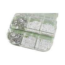 Acessórios De Unhas Em Pedras De Cristal 3D Brancas, 6 Grades De Pérolas Redondas E Pedras De Aço