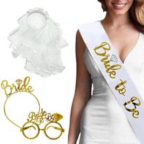 Acessórios Despedida De Solteira: Faixa Bride To Be + Tiara Despedida De Solteira + Véu Noiva Fantasia- Chá De Lingerie