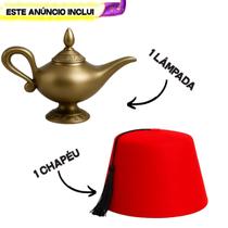 Acessórios Fantasia Aladin Arabe Adulto Lâmpada E Chapeu Tamanho:ÚnicoCor:Vermelho