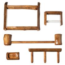 Acessórios Kit Banheiro Com 5 Peças Em Madeira Rústica Acessórios Kit Banheiro Com 5 Peças Em Madeira Rústica