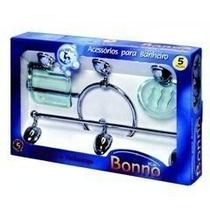 Acessórios para Banheiro Bonno 5 Peças Cromado e Verde