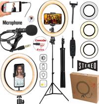 Acessórios Para Gravação de Vídeo Tripé Profissional Iluminador Ring Light Microfone de Lapela Universal Maquiagem Live
