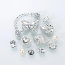 Acessórios Para Sapatos Em Forma De Borboleta Com Diamantes Prateados, 12 Peças, Decorações DIY Para