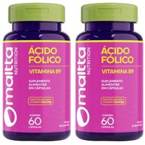 Ácido Fólico B9 60cps 250mg 1 ao dia Maltta Kit 2 Frascos