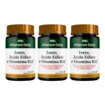 Ácido Fólico, Ferro com Vitamina B12 Nature Daily 60 Cápsulas Kit com 3 unidades