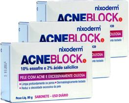 Acneblock Sabonete 80g - Kit Com 03 Unid - Acne E Oleosidade
