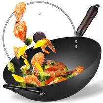 Aço carbono Wok FGJ 5,8 L pré-temperado de 33 cm com tampa antiaderente Aço carbono Wok FGJ 5,8 L pré-temperado de 33 cm com tampa antiaderente