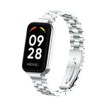 Aço inoxidável Correias para Xiaomi Mi Band 8, pulseira sólida de três contas, ativo