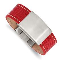 Aço inoxidável escovado couro vermelho 8in ID pulseira