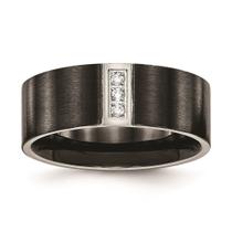 Aço inoxidável escovado preto IP Flat Three CZ Ring