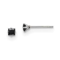 Aço inoxidável polido 3mm preto quadrado CZ Stud Post Earri