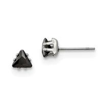 Aço inoxidável polido 5mm preto triângulo CZ Stud Post Ear