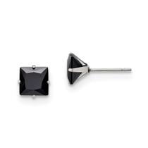 Aço inoxidável polido 7mm preto quadrado CZ Stud Post Earri