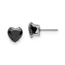 Aço inoxidável polido 8mm Black Heart CZ Stud Post Earrin