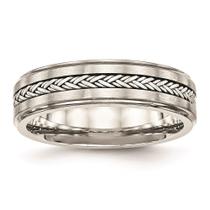 Aço Inoxidável Polido e Escovado w / Silver Braid Inlay Ring