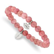 Aço Inoxidável Polido Lotus Rosa Jade Beaded Stretch Brac