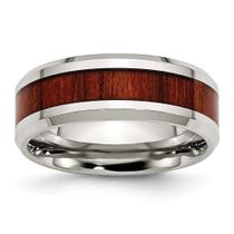 Aço inoxidável polido madeira vermelha incrustado esmaltado 8,00 milímetros anel
