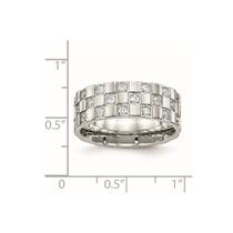Aço inoxidável polido placa quadriculada CZ anel