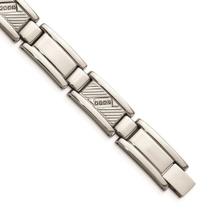 Aço Inoxidável Texturizado e Polido w / Diamonds 8.5in Bracele