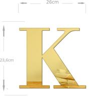 Acrílico Espelhado Decorativo Alfabeto Letra K Dourado