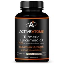 Active Atoms Cúrcuma Curcumina Extrato w / Bioperina (Pimenta Preta) 15x Curcumina - Dose ideal para combater a inflamação e dor no joelho, Não-OGM