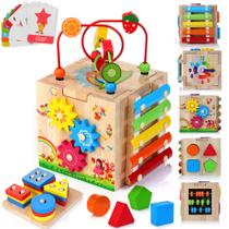 Activity Cube HELLOWOOD 8 em 1 Montessori de madeira de 1 a 2 anos