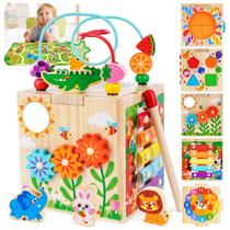 Activity Cube KMTJT Wooden Montessori de 1 a 2 anos para crianças rosa