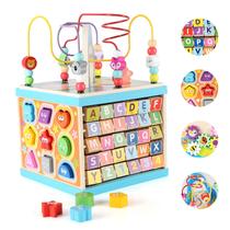 Activity Cube Qilay Wooden para crianças de 1 a 3 anos com jogos 5 em 1 Activity Cube Qilay Wooden para crianças de 1 a 3 anos com jogos 5 em 1