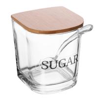 Açucareira 11cm de vidro com tampa e colher de Bambu Basic Wolff -21315