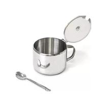 Açucareiro Aço Inox Metálico Com Alça Tampa e Colher Kehome 300ml Prata Para Cozinha