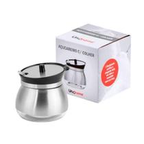 Açucareiro aço inox vidro com colher