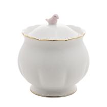 Açucareiro Birds De Porcelana 300ml Branco, Dourado E Rosa Wolff