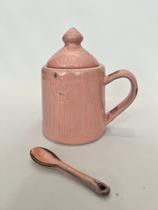 Acucareiro c/ colher pink baby ceramica organica arte 14x9cm