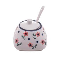 Açucareiro Cerâmica 10x8cm c/ Colher Vintage Flores - Wolff Açucareiro Cerâmica 10x8cm c/ Colher Vintage Flores - Wolff